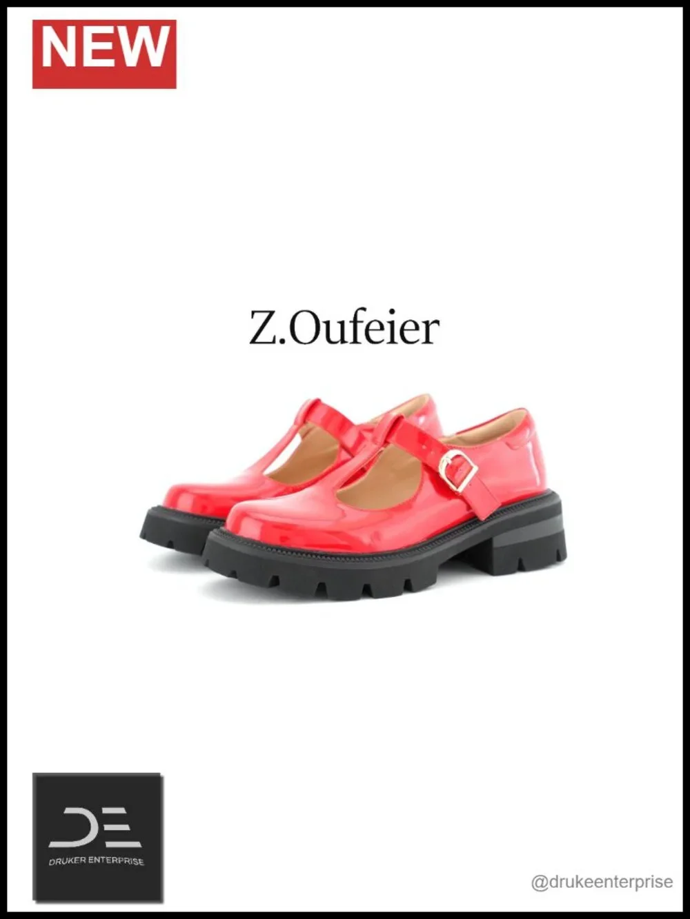 Chunky Heel Patent Leather T-Strap Mary Janes with Platform Lug Sole
